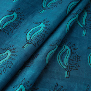 Blue - Akola Hand Block Printed Mulberry Silk Fabric 26