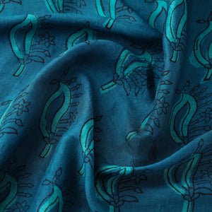 Blue - Akola Hand Block Printed Mulberry Silk Fabric 26