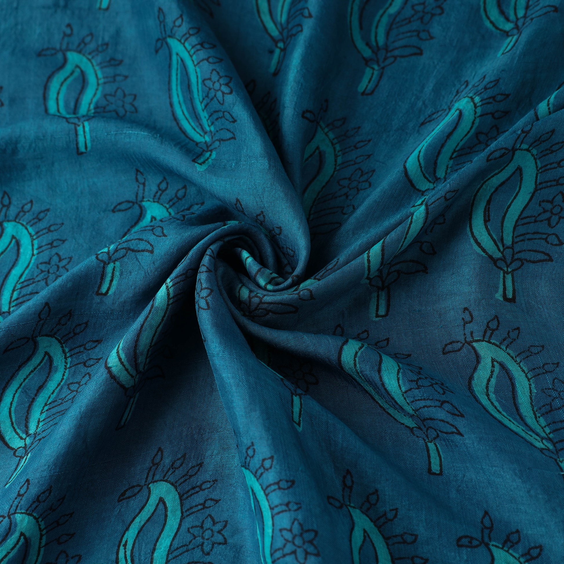 Blue - Akola Hand Block Printed Mulberry Silk Fabric 26