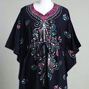Black - Hand Batik Printed Cotton Kaftan with Tie-Up Waist (Long)