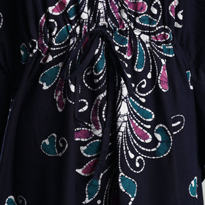 Black - Hand Batik Printed Cotton Kaftan with Tie-Up Waist (Long)