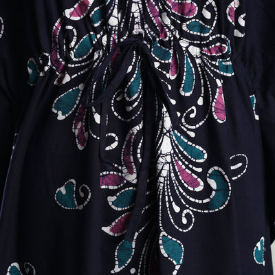 Black - Hand Batik Printed Cotton Kaftan with Tie-Up Waist (Long)