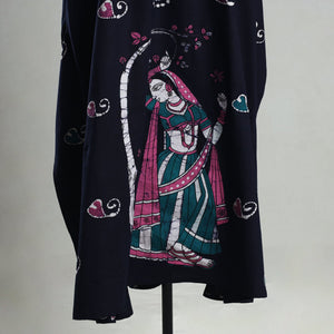 Black - Hand Batik Printed Cotton Kaftan with Tie-Up Waist (Long)
