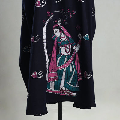 Black - Hand Batik Printed Cotton Kaftan with Tie-Up Waist (Long)