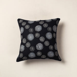 Black - Hand Batik Printed Cotton Cushion Cover (16 x 16 in)