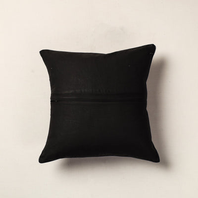 Black - Hand Batik Printed Cotton Cushion Cover (16 x 16 in)