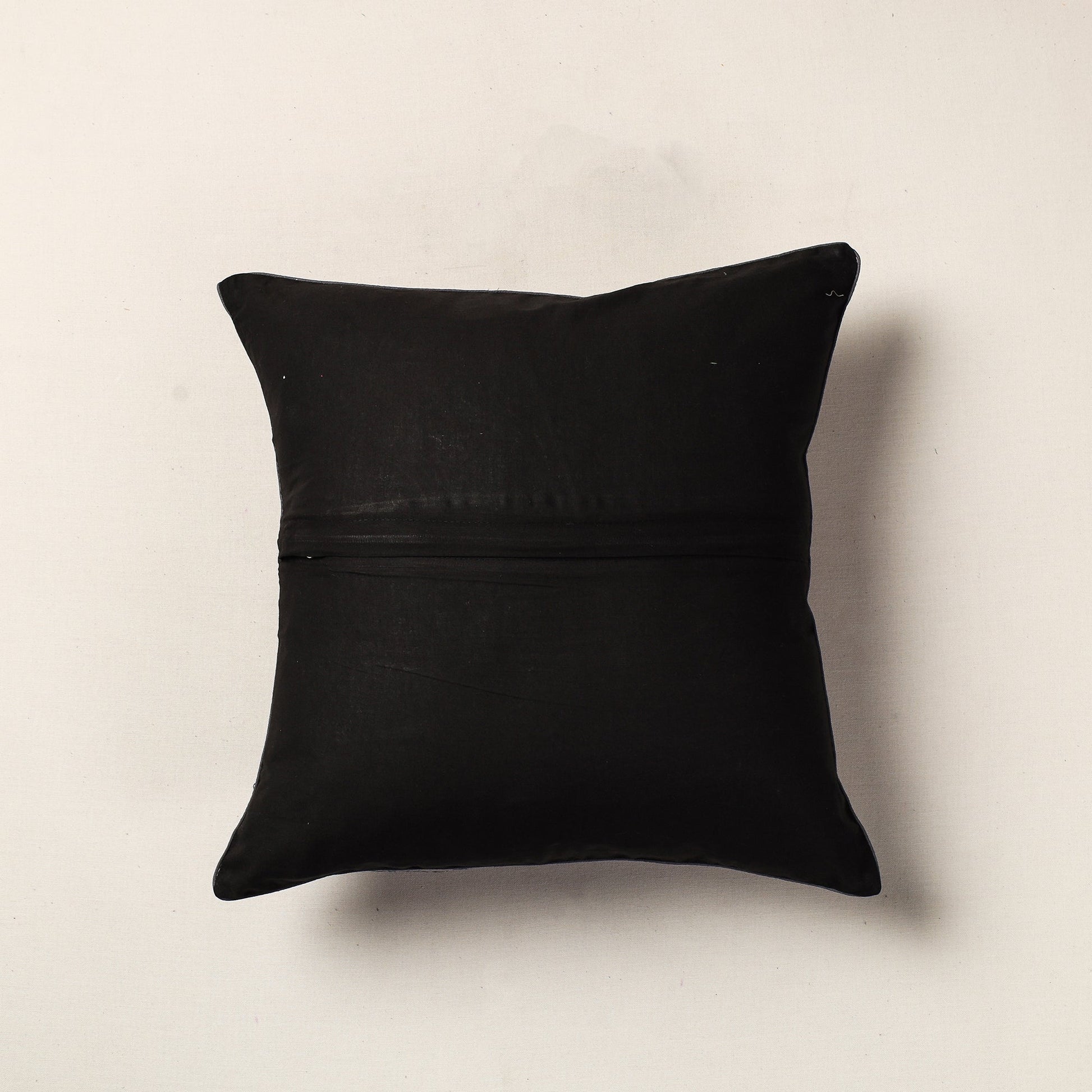 Black - Hand Batik Printed Cotton Cushion Cover (16 x 16 in)