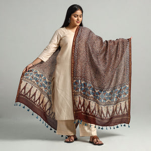 Brown - Block Printed Chanderi Silk Handloom Ajrakh Dupatta 04