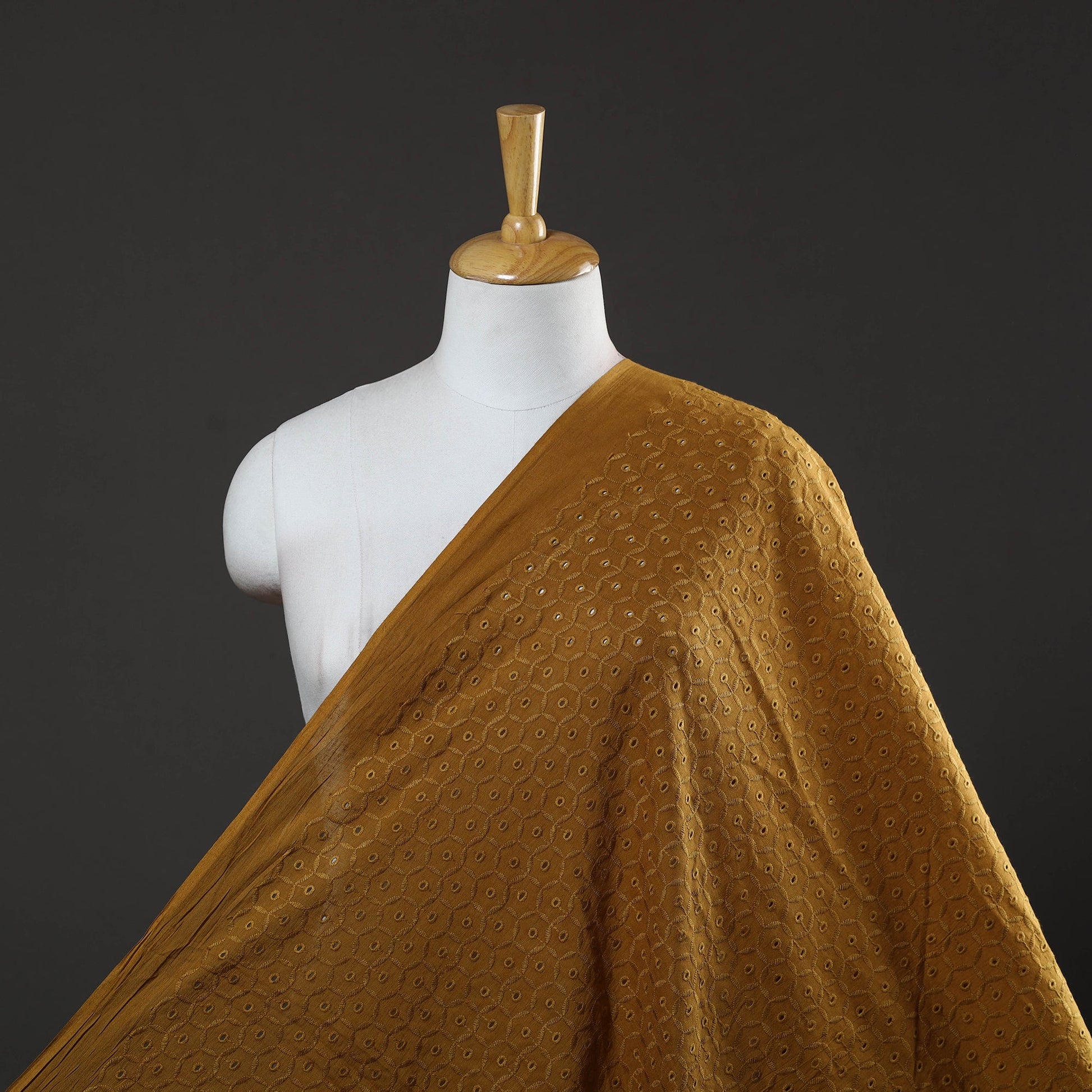 Brown - Floral Embroidered Cotton Hakoba Fabric 04