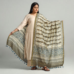 Beige - Block Printed Chanderi Silk Handloom Ajrakh Dupatta 07