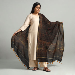 Brown - Block Printed Chanderi Silk Handloom Ajrakh Dupatta 08