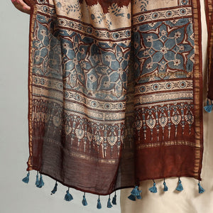 Brown - Block Printed Chanderi Silk Handloom Ajrakh Dupatta 10