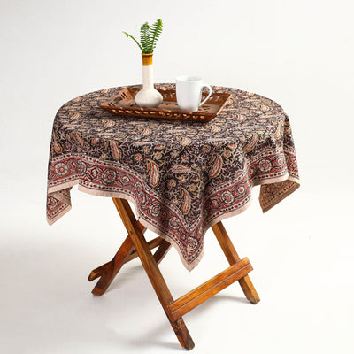Brown - Original Pedana Kalamkari Block Printed Cotton Table Cover (46 x 43 in)