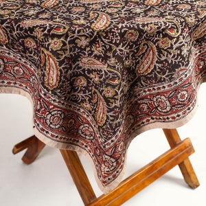 Brown - Original Pedana Kalamkari Block Printed Cotton Table Cover (46 x 43 in)
