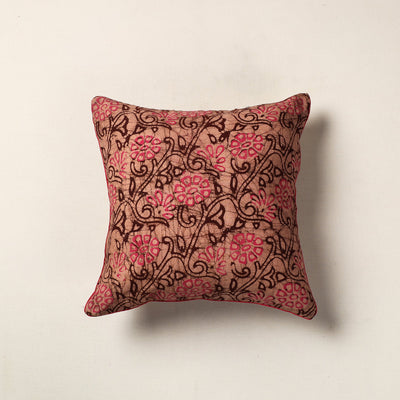 Brown - Hand Batik Printed Cotton Cushion Cover (16 x 16 in)