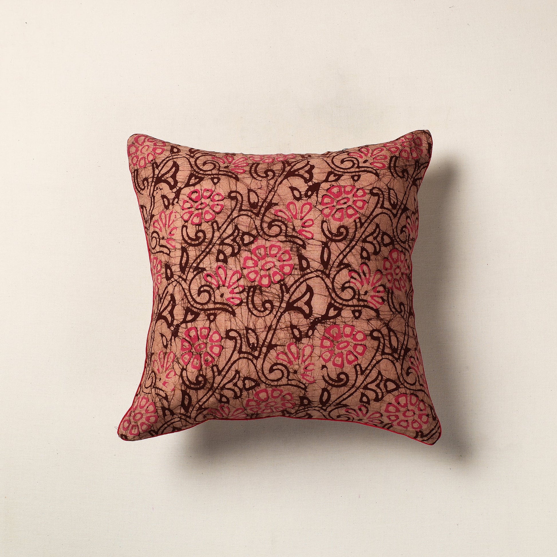 Brown - Hand Batik Printed Cotton Cushion Cover (16 x 16 in)