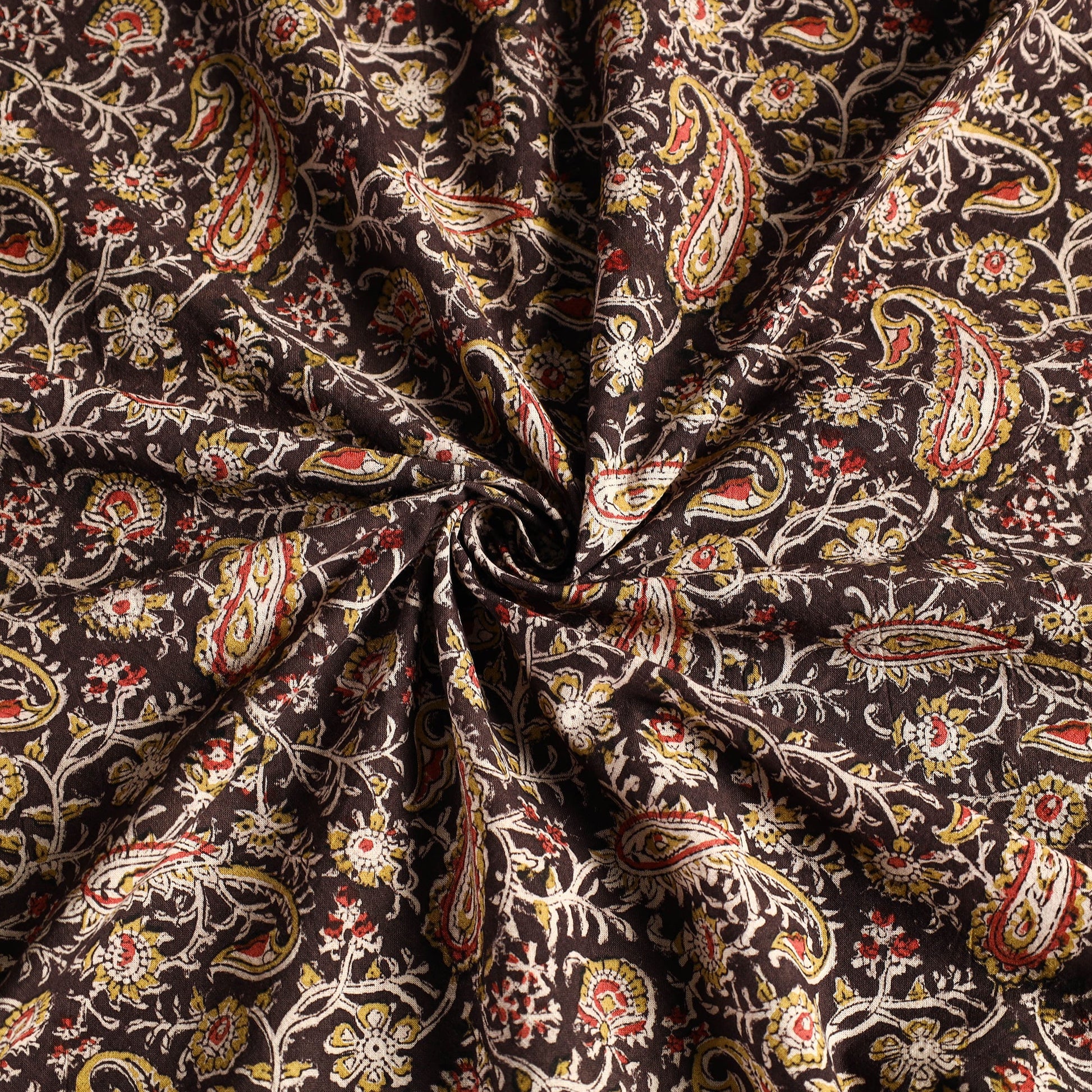 Brown - Original Pedana Kalamkari Block Printed Cotton Table Cover (46 x 43 in)