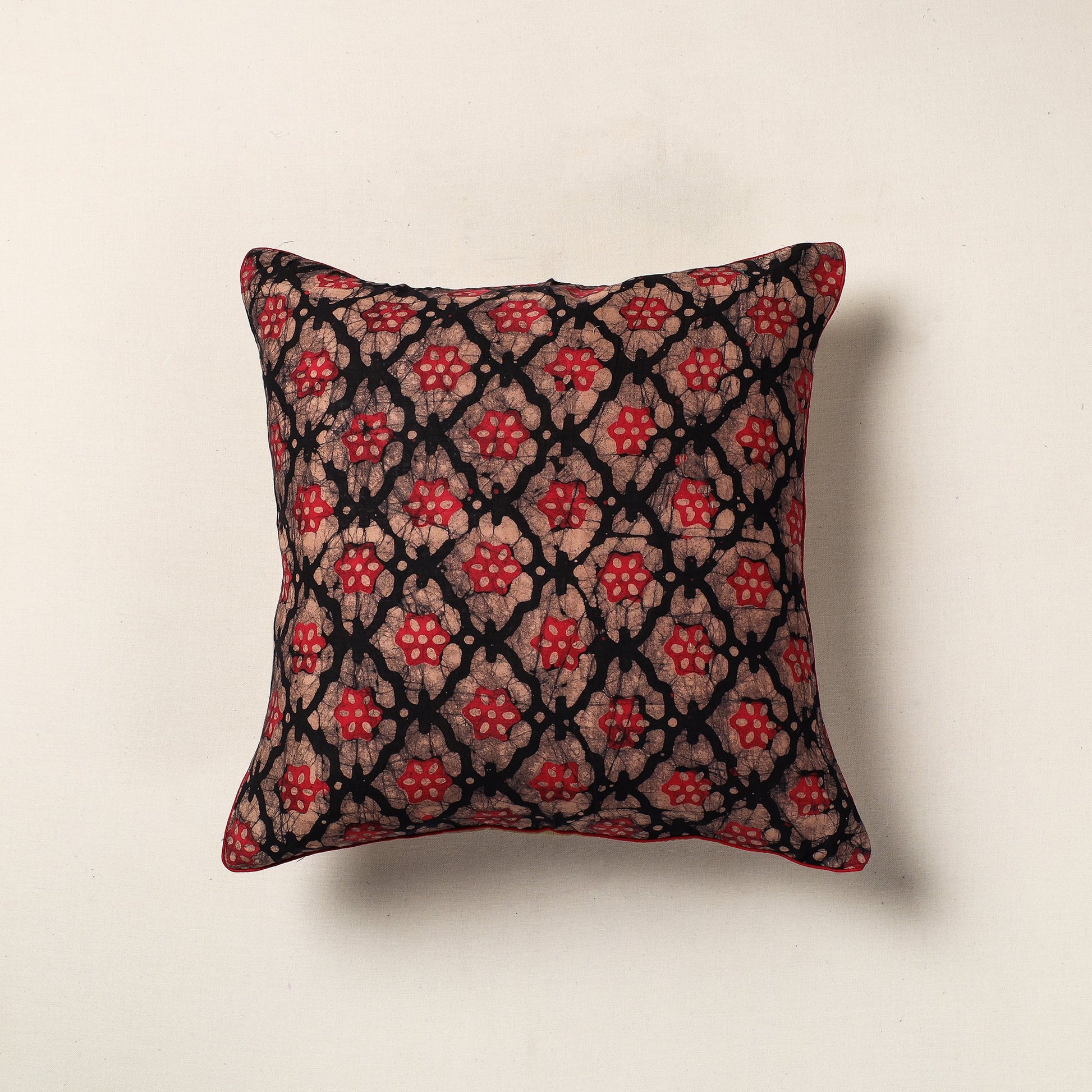 Brown - Hand Batik Printed Cotton Cushion Cover (16 x 16 in)