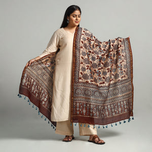 Brown - Block Print Chanderi Silk Handloom Ajrakh Dupatta 16