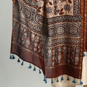 Brown - Block Print Chanderi Silk Handloom Ajrakh Dupatta 16