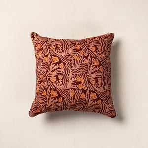 Brown - Hand Batik Printed Cotton Cushion Cover (16 x 16 in)