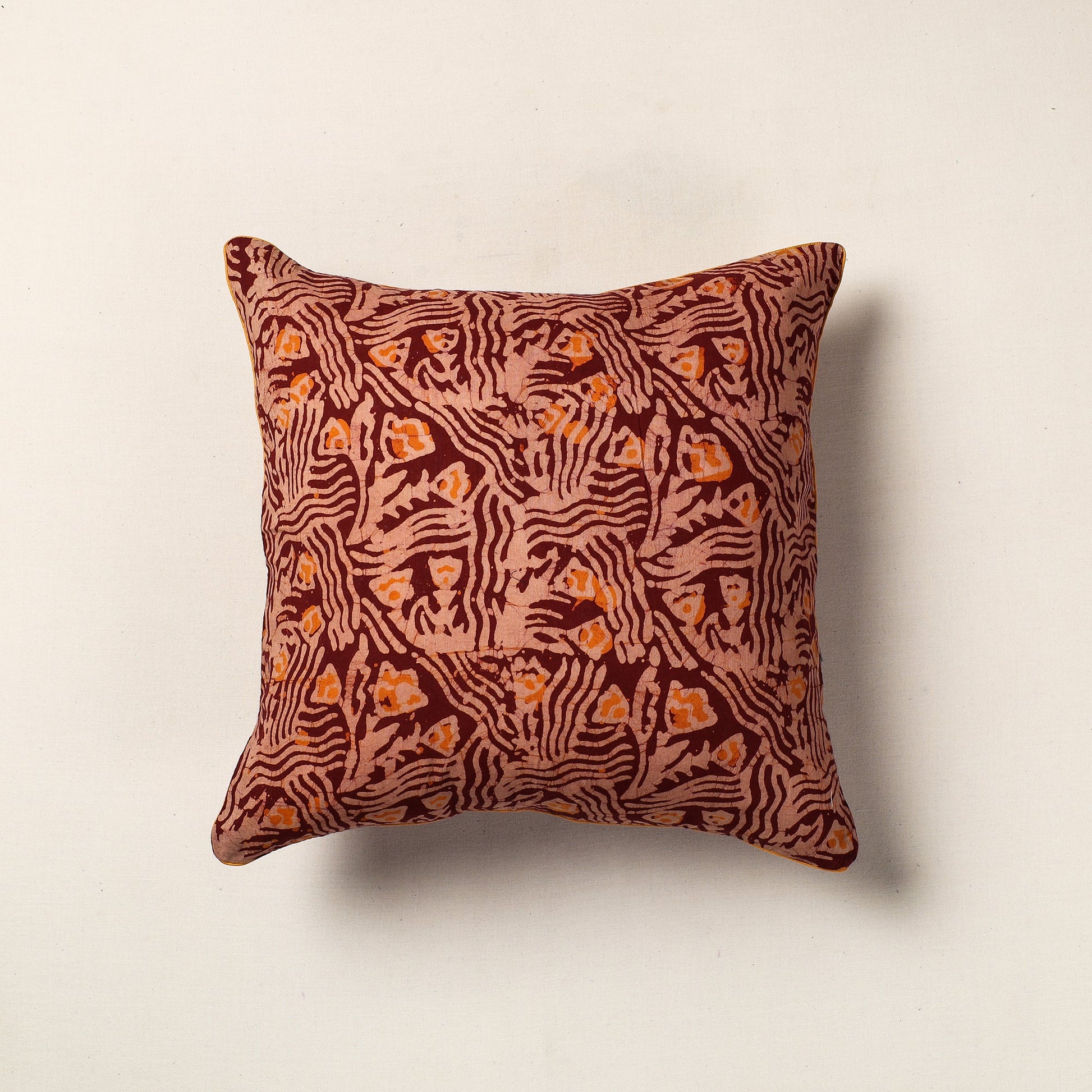 Brown - Hand Batik Printed Cotton Cushion Cover (16 x 16 in)