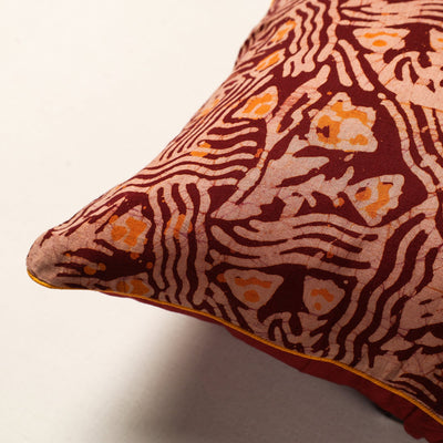 Brown - Hand Batik Printed Cotton Cushion Cover (16 x 16 in)