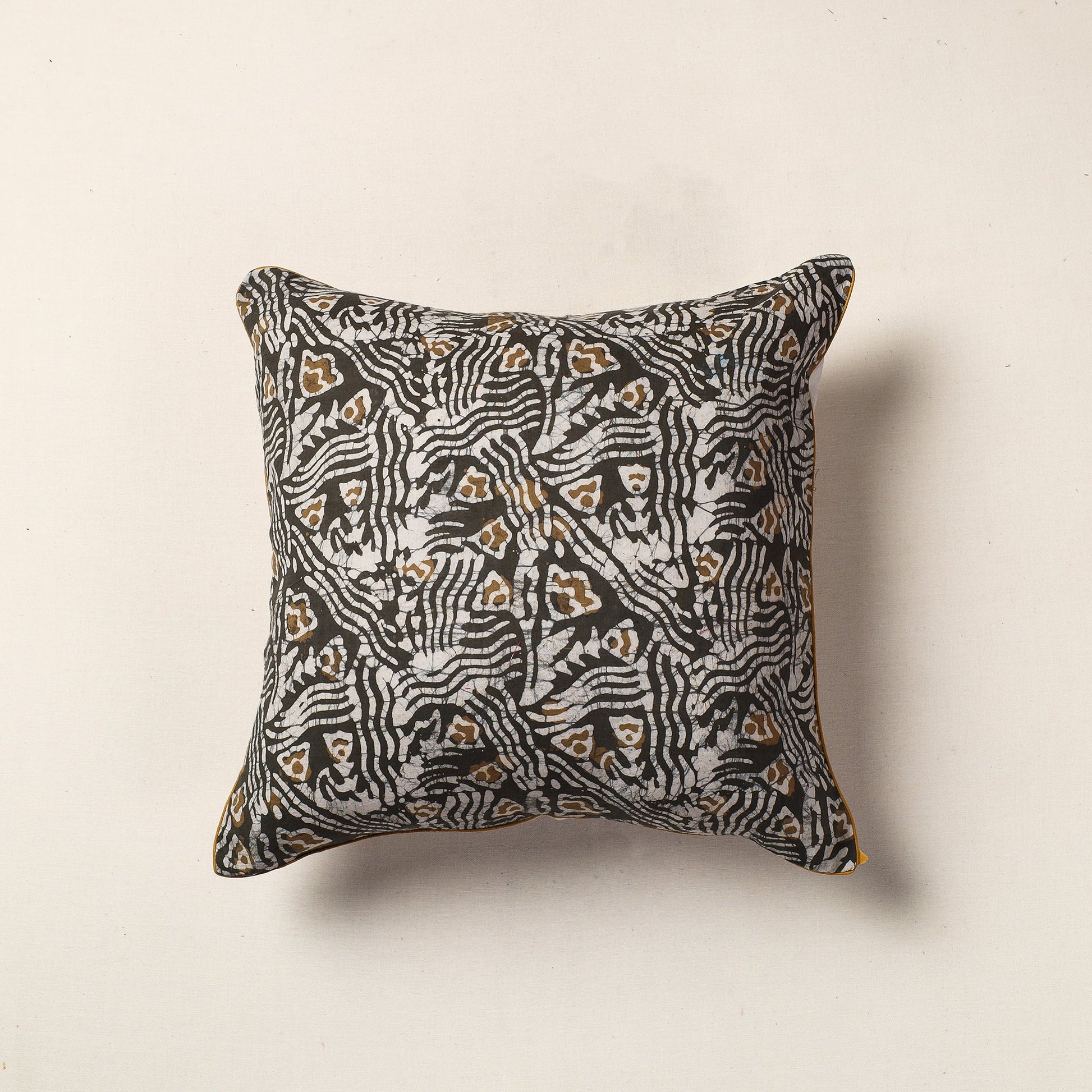 Brown - Hand Batik Printed Cotton Cushion Cover (16 x 16 in)