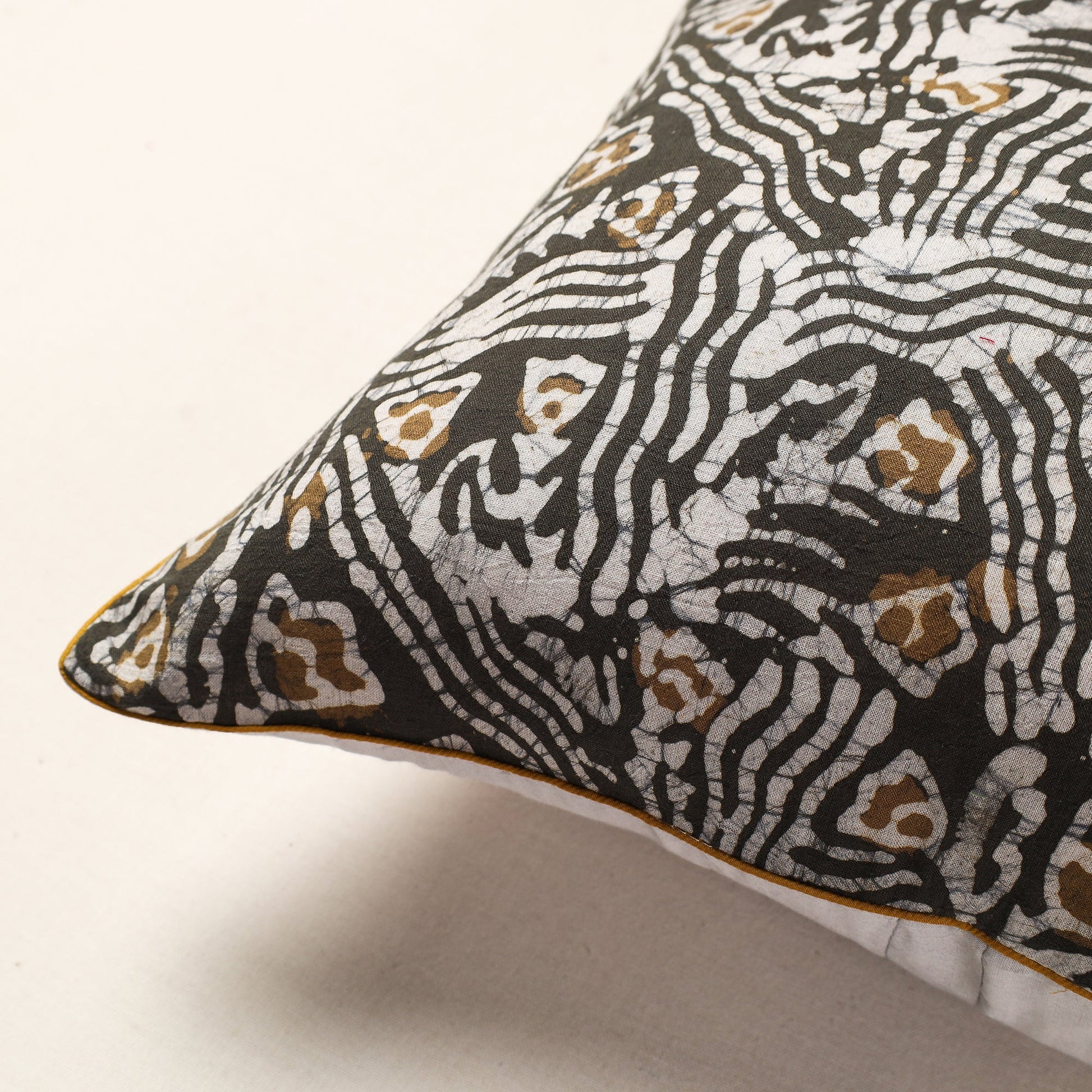 Brown - Hand Batik Printed Cotton Cushion Cover (16 x 16 in)
