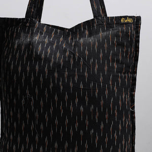 Black - Handcrafted Pochampally Ikat Weave Cotton Jhola Bag