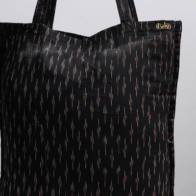 Black - Handcrafted Pochampally Ikat Weave Cotton Jhola Bag