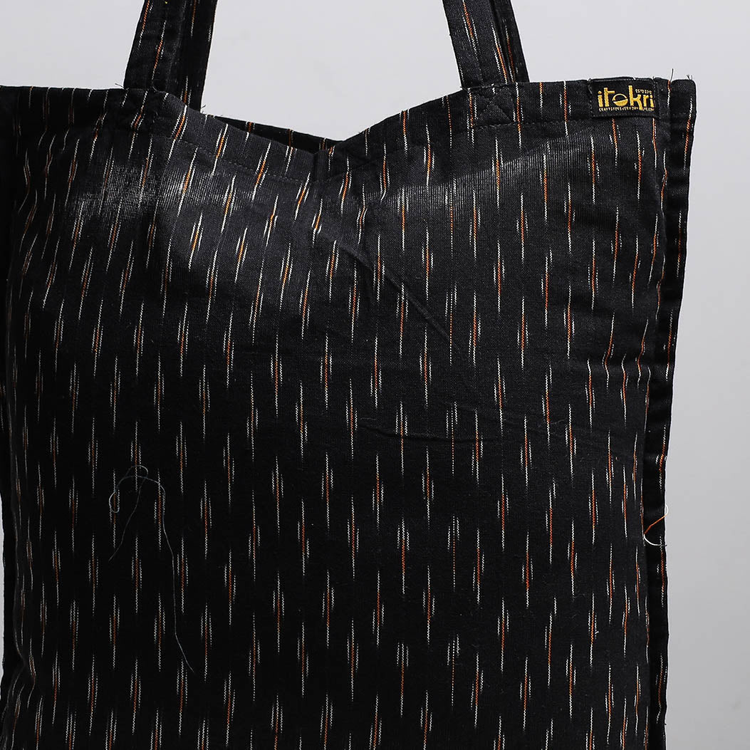 Black - Handcrafted Pochampally Ikat Weave Cotton Jhola Bag