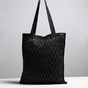 Black - Handcrafted Pochampally Ikat Weave Cotton Jhola Bag