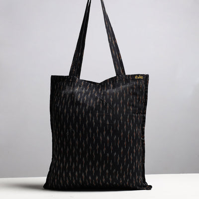 Black - Handcrafted Pochampally Ikat Weave Cotton Jhola Bag