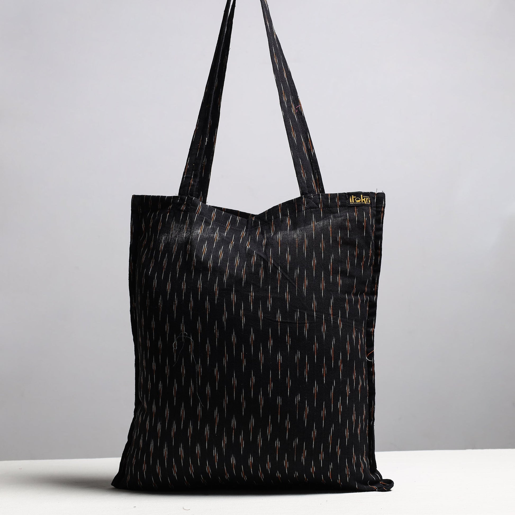 Black - Handcrafted Pochampally Ikat Weave Cotton Jhola Bag