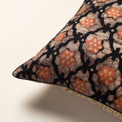 Brown - Hand Batik Printed Cotton Cushion Cover (16 x 16 in)