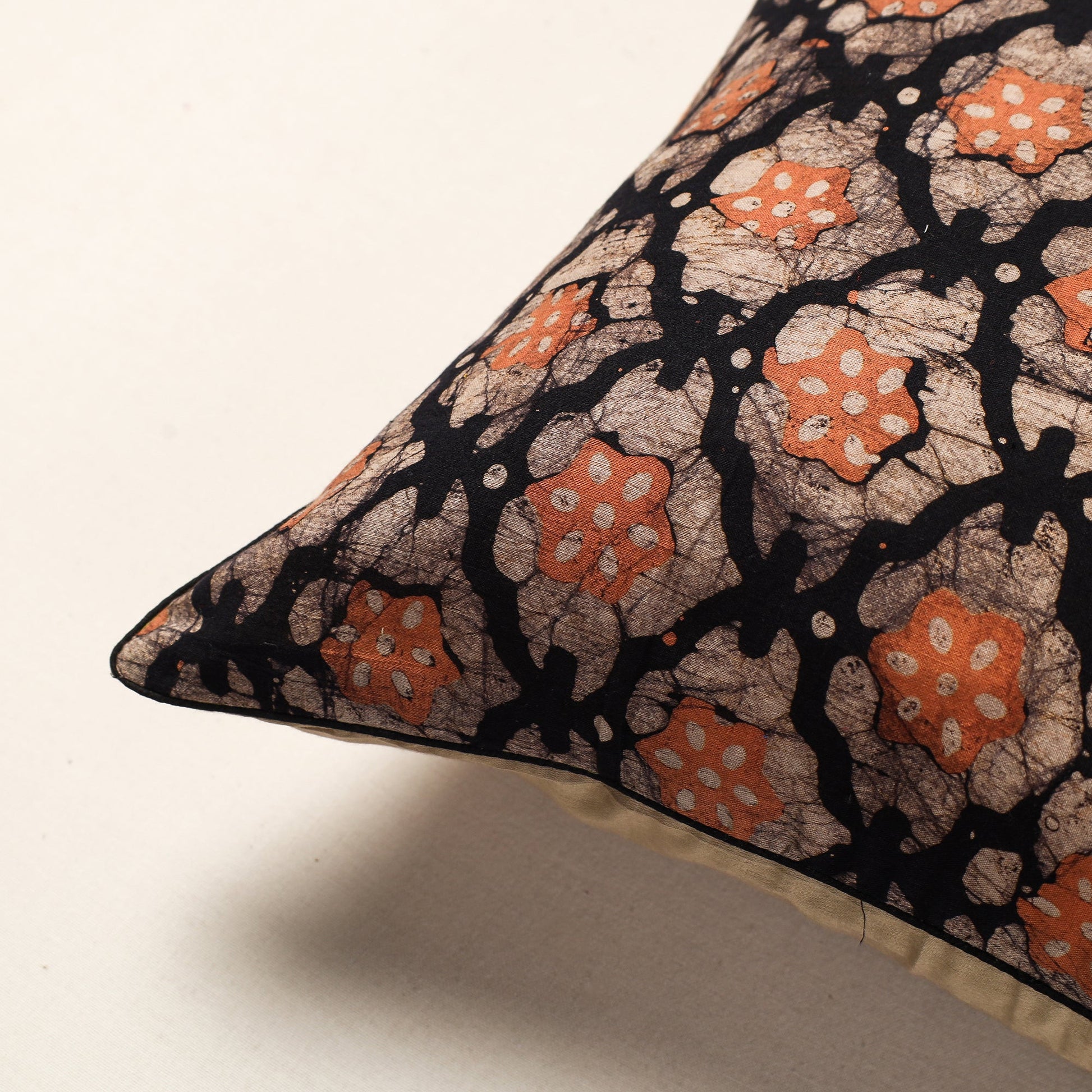 Brown - Hand Batik Printed Cotton Cushion Cover (16 x 16 in)