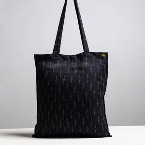Black - Handcrafted Pochampally Ikat Weave Cotton Jhola Bag