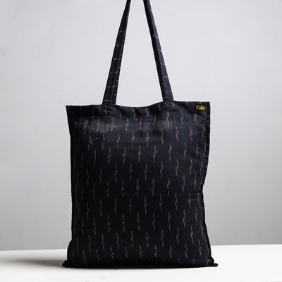 Black - Handcrafted Pochampally Ikat Weave Cotton Jhola Bag