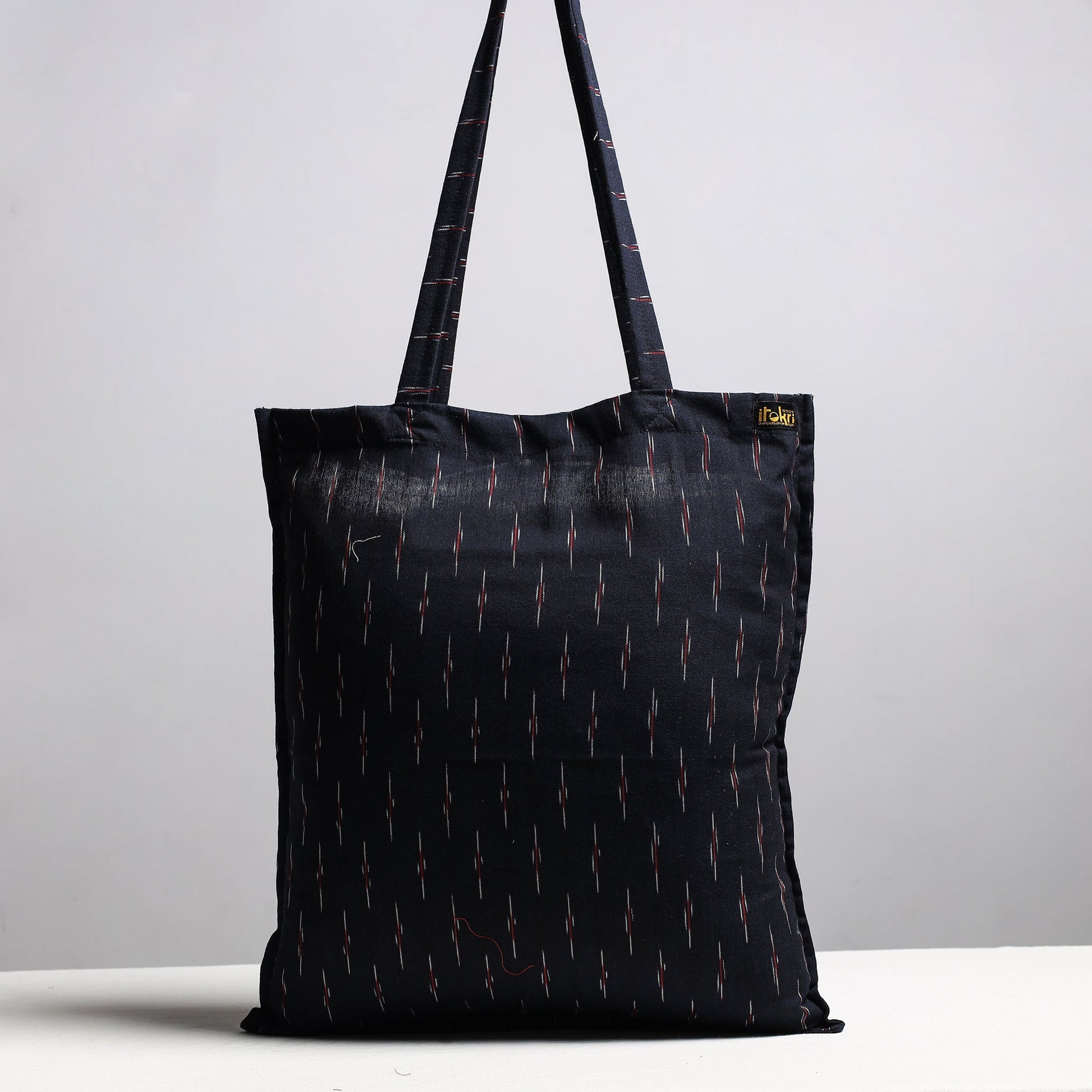 Black - Handcrafted Pochampally Ikat Weave Cotton Jhola Bag
