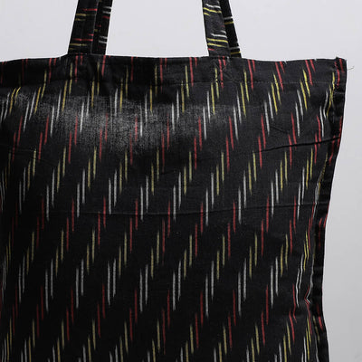 Black - Handcrafted Pochampally Ikat Weave Cotton Jhola Bag