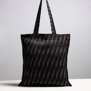 Black - Handcrafted Pochampally Ikat Weave Cotton Jhola Bag