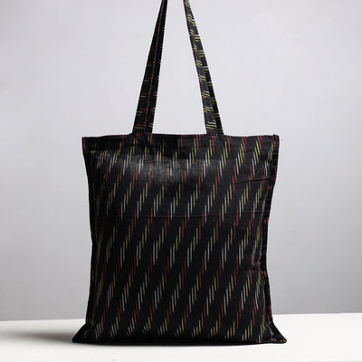 Black - Handcrafted Pochampally Ikat Weave Cotton Jhola Bag