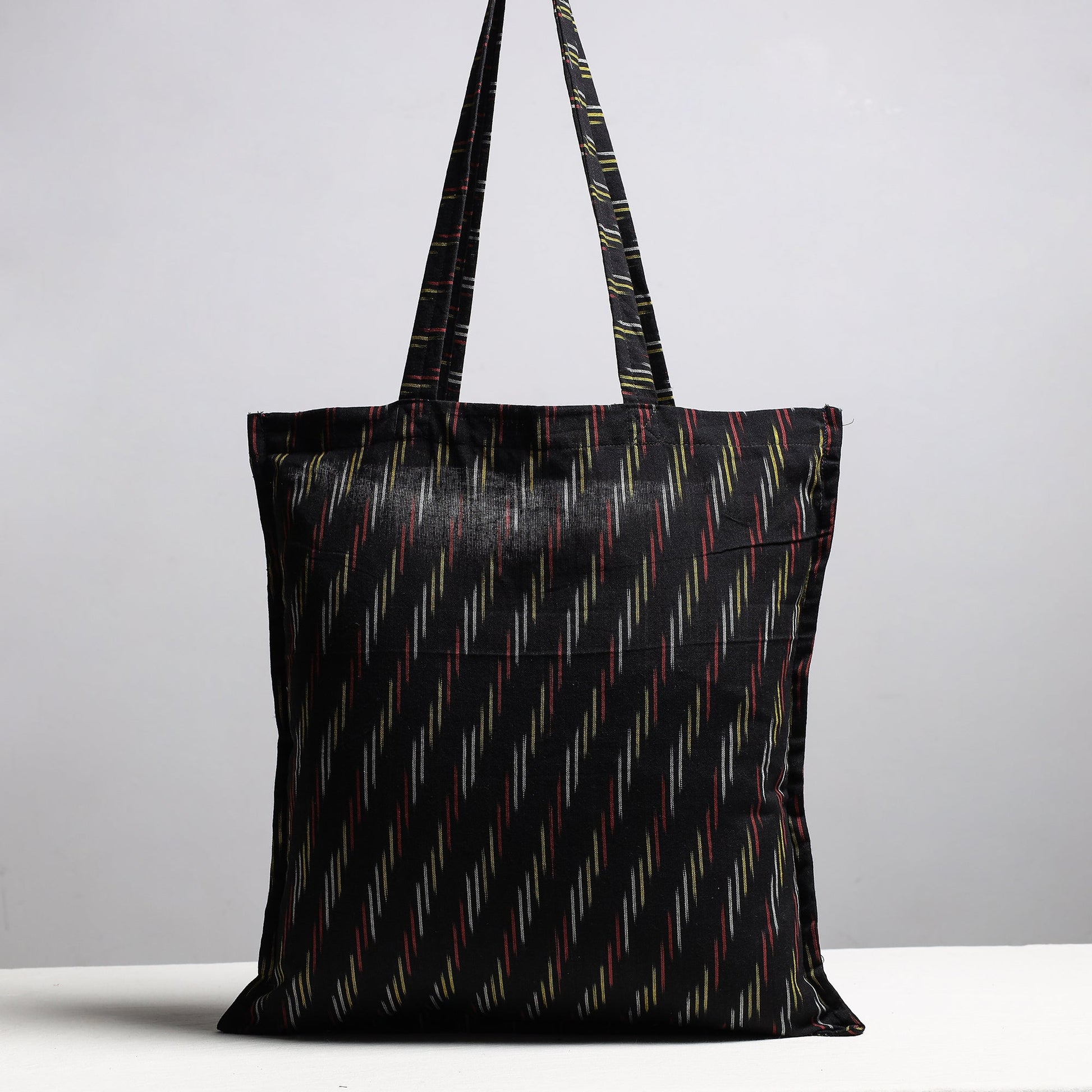 Black - Handcrafted Pochampally Ikat Weave Cotton Jhola Bag