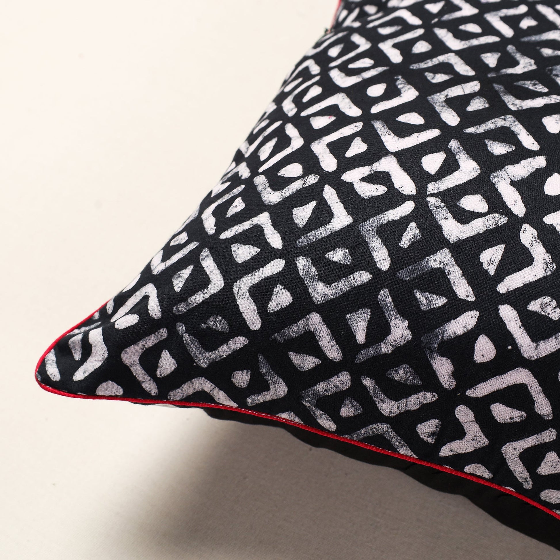 Black - Hand Batik Printed Cotton Cushion Cover (16 x 16 in)
