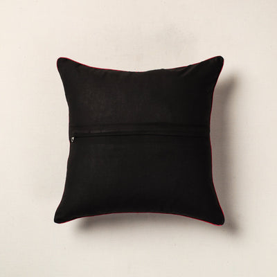 Black - Hand Batik Printed Cotton Cushion Cover (16 x 16 in)
