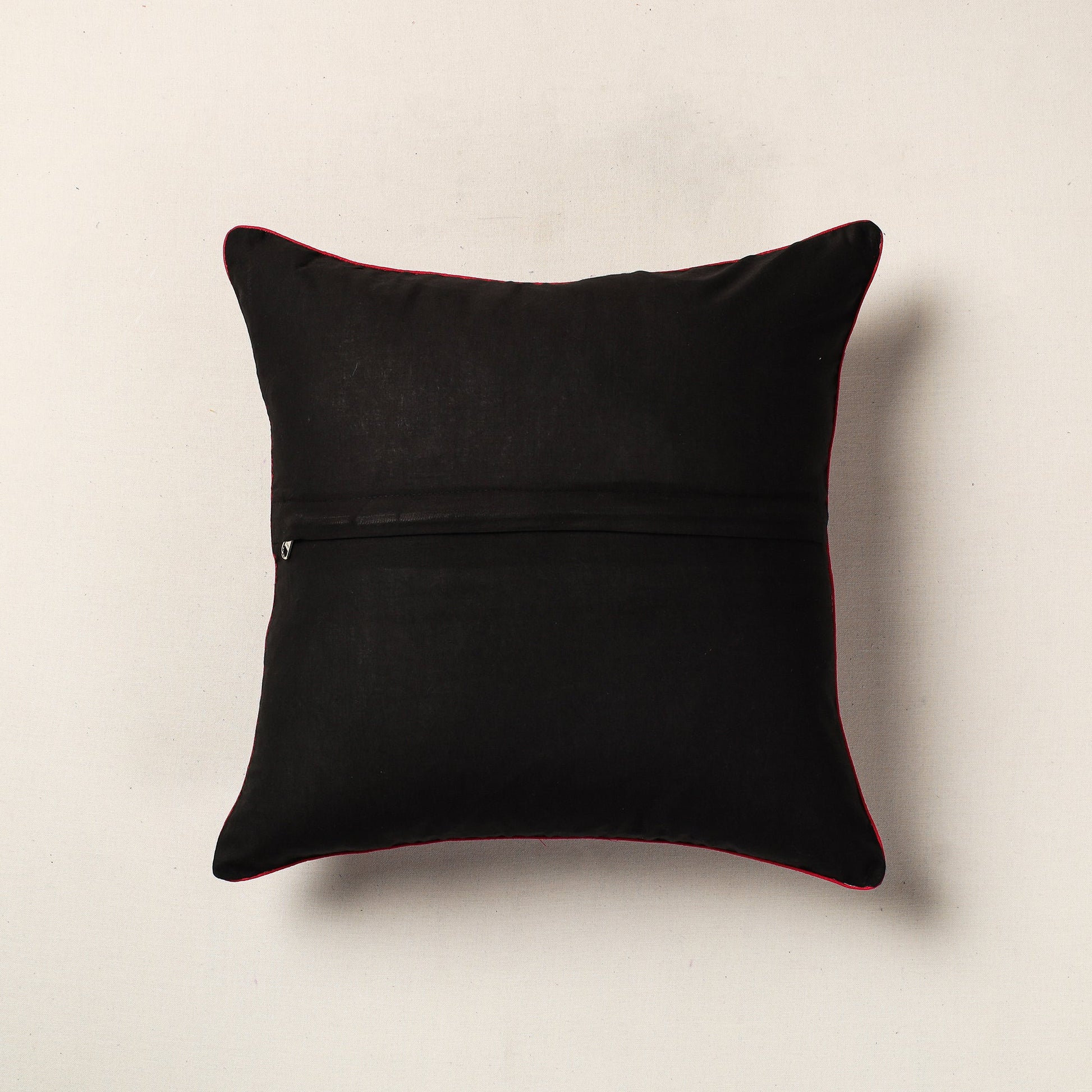 Black - Hand Batik Printed Cotton Cushion Cover (16 x 16 in)