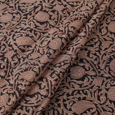 Beige - Pedana Block Printed Silk Kalamkari Fabric 08