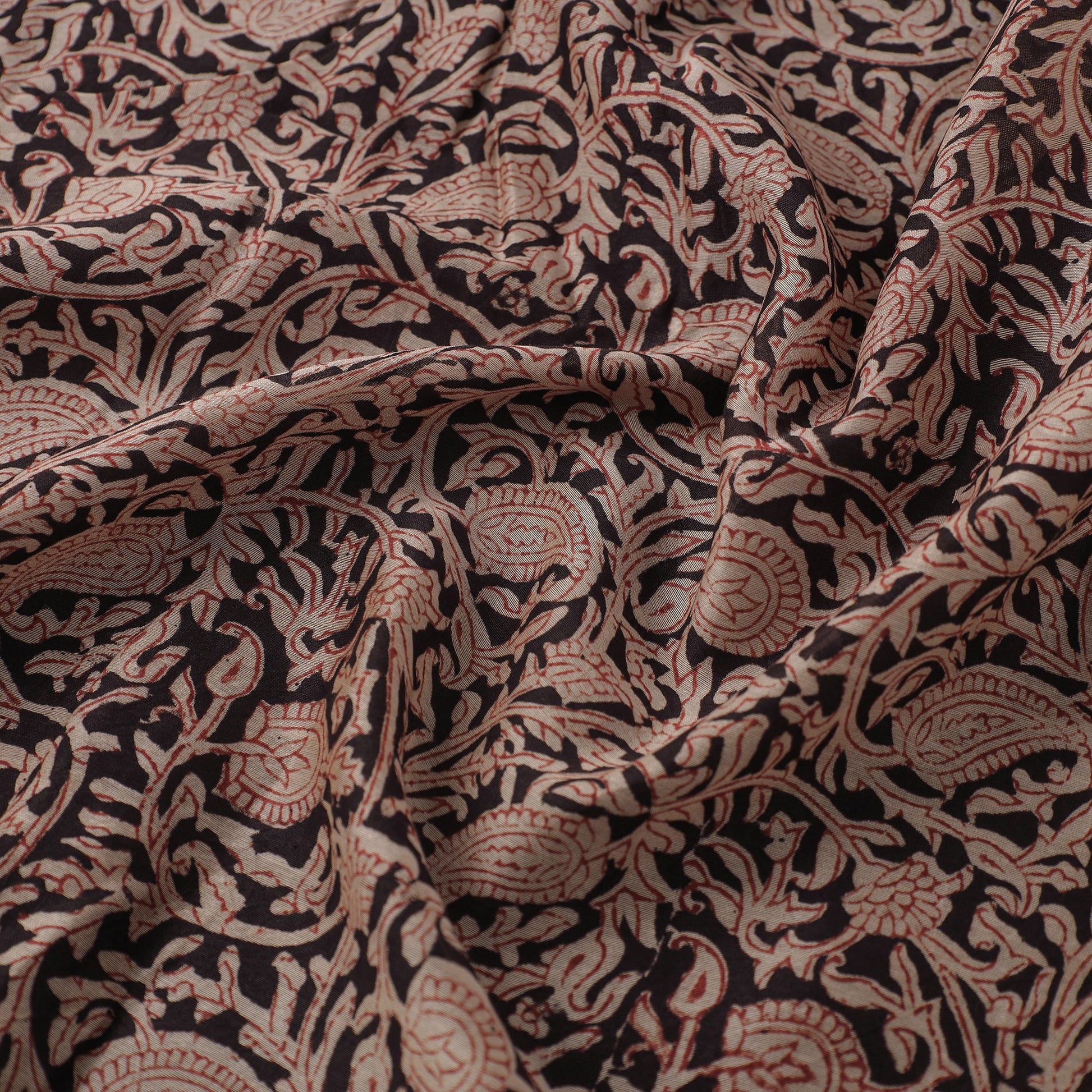 Beige - Pedana Block Printed Silk Kalamkari Fabric 08