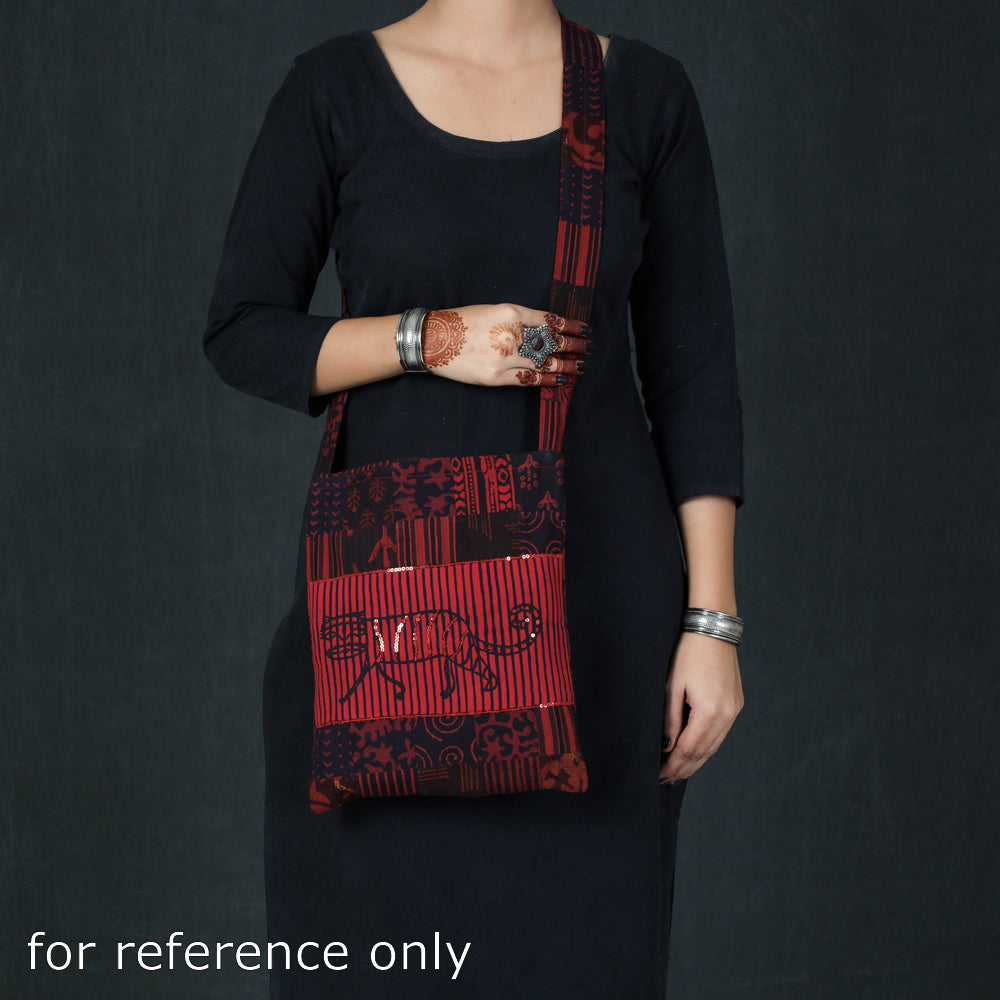 Blue - Hand Block Print Patchwork Cotton Sling Bag
